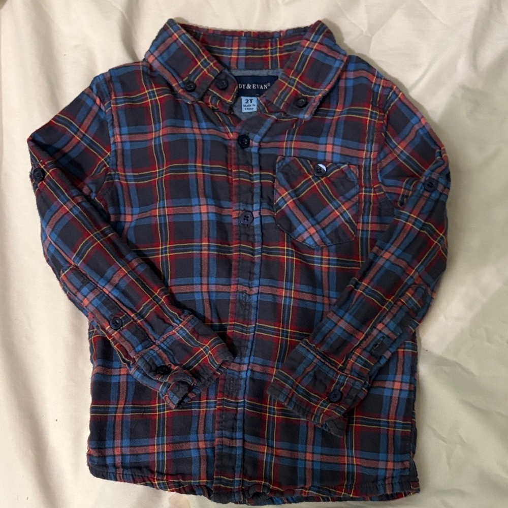 Andy & Evan Kids Blue and Red Plaid Button-Down Shirt